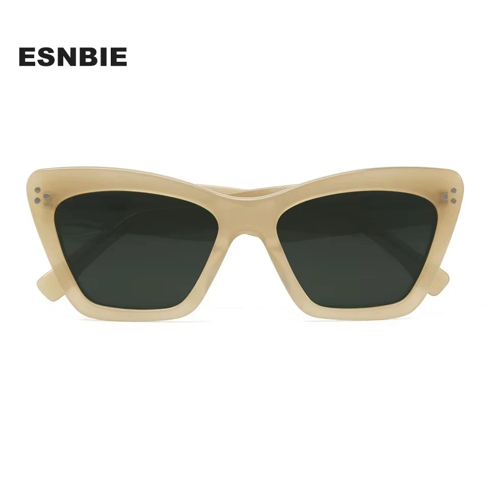 Esnbie Women's Full Rim Polygon Cat Eye Acetate Sunglasses 230201