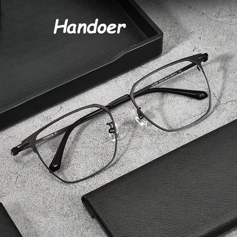 Handoer Unisex Full Rim Big Square Titanium Eyeglasses 941107 Full Rim Handoer