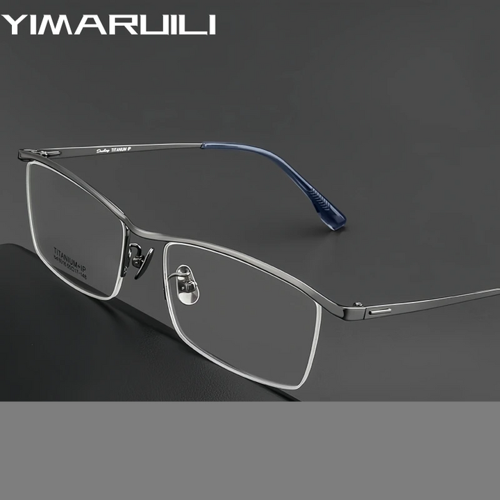 Yimaruili Men's Semi Rim Square Brow Line Titanium Eyeglasses 80161