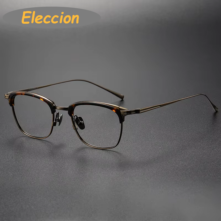 Eleccion Unisex Full Rim Square Titanium Acetate Eyetglasses 94226 Full Rim Eleccion Tortoise