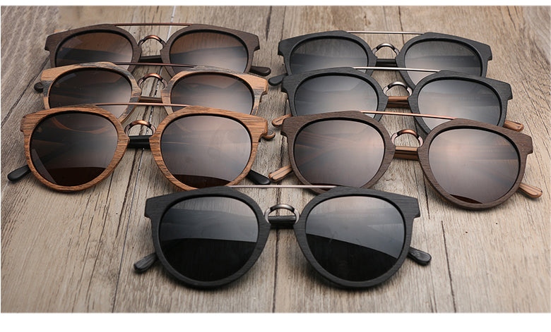 Hdcrafter Unisex Full Rim Round Wood Metal Frame Polarized Sunglasses Lhb023.