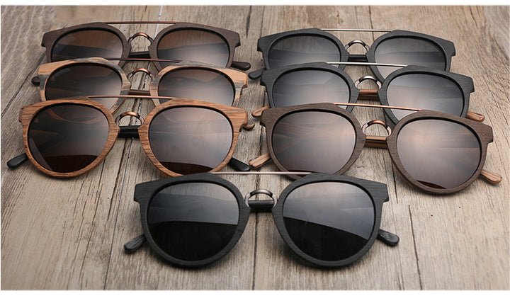 Hdcrafter Unisex Full Rim Round Wood Metal Frame Polarized Sunglasses Lhb023.