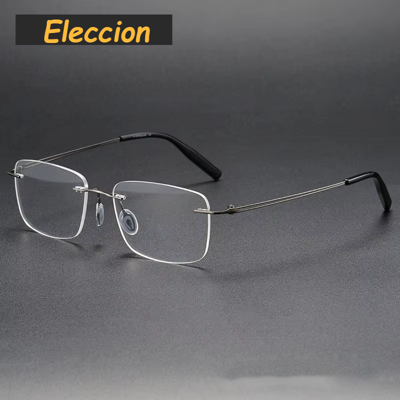 Eleccion Women's Rimless Square Titanium Eyeglasses 40959 Rimless Eleccion Gray