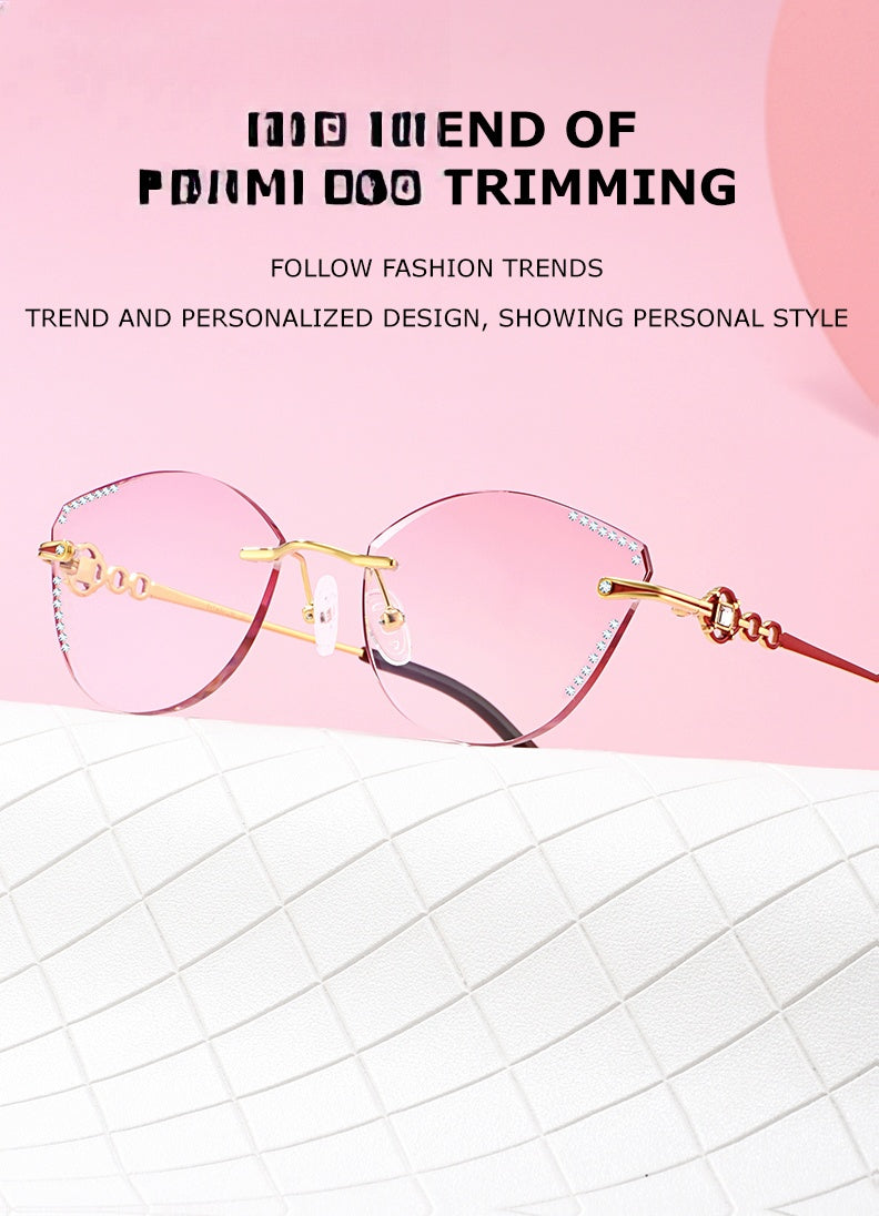Chashma Womens Rimless Cat Eye Titanium Frame Diamond Cut Eyeglasses 9110 — view 2 | Chashma at FuzWeb