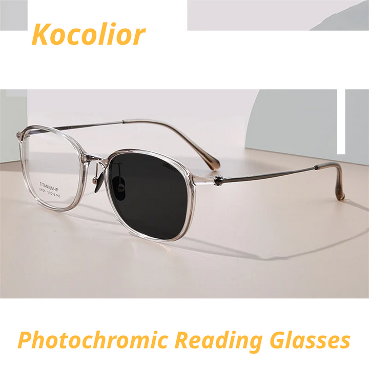 Kocolior Unisex Full Rim Square Acetate Titanium Photochromic Reading Glasses 69105