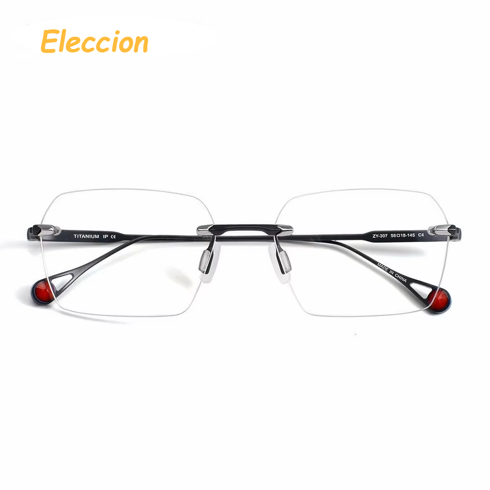 Eleccion Unisex Rimless Square Titanium Eyeglasses 49307