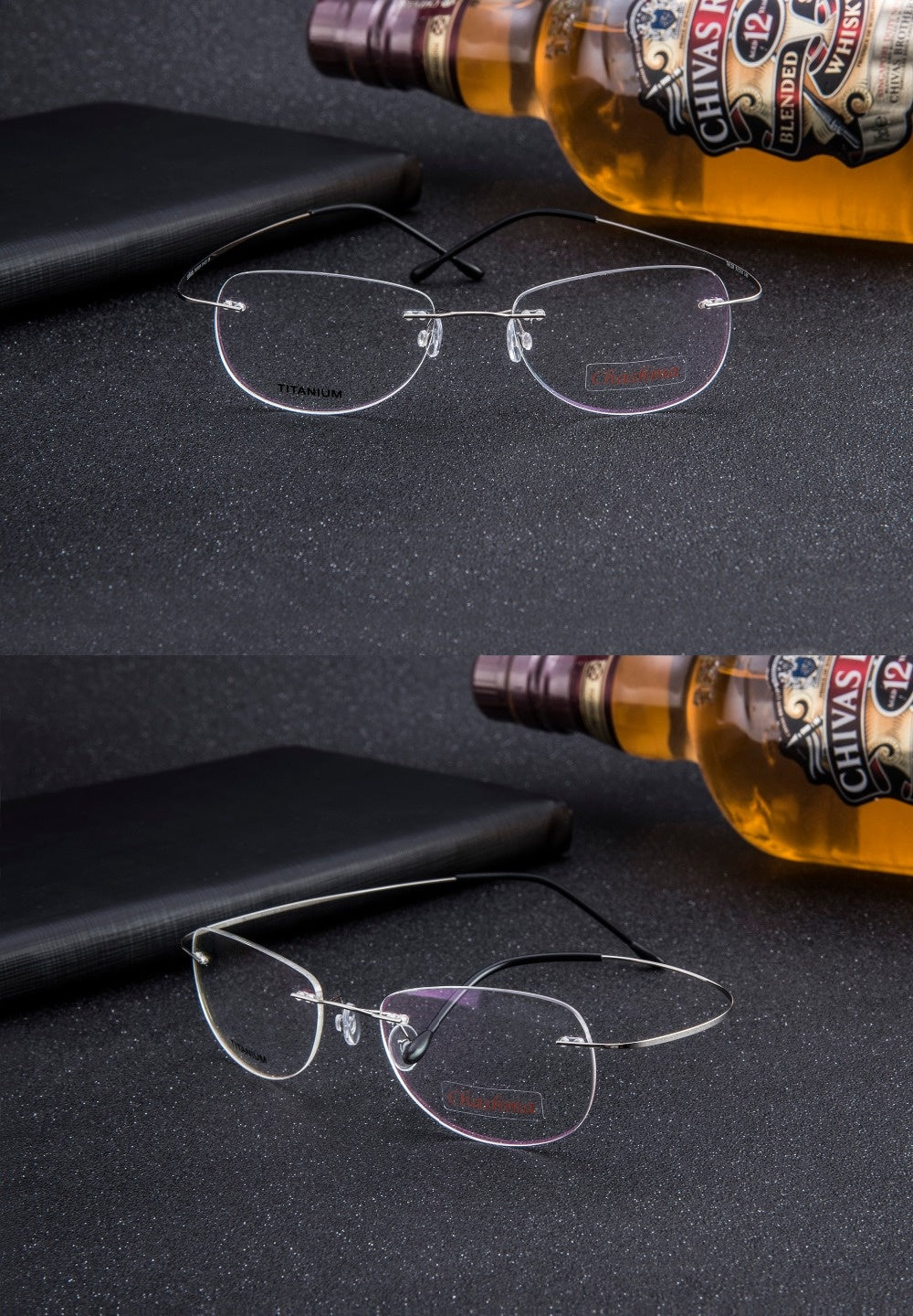Chashma Mens Rimless Square Titanium Eyeglasses 6009 — view 1 | Chashma at FuzWeb