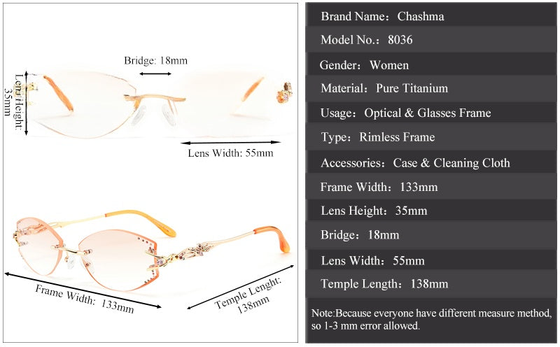Chashma Ottica Women's Irregular Oval Titanium Eyeglasses 80363.