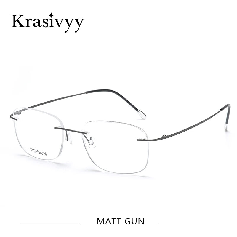 Krasivyy Unisex Rimless Square Titanium Eyeglasses Kr6010.