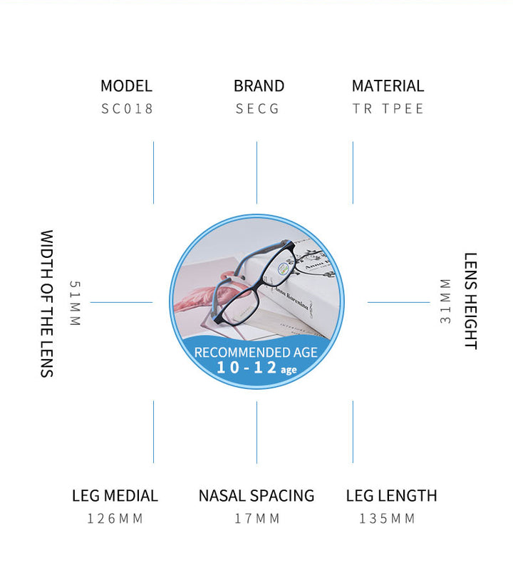Secg Unisex Youth Full Rim Square Tr 90 Silicone Eyeglasses 3018.