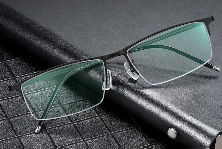 Chashma Ottica Mens Semi Rim Square Brow Line Titanium Eyeglasses 99070 — view 2 | Chashma Ottica at FuzWeb