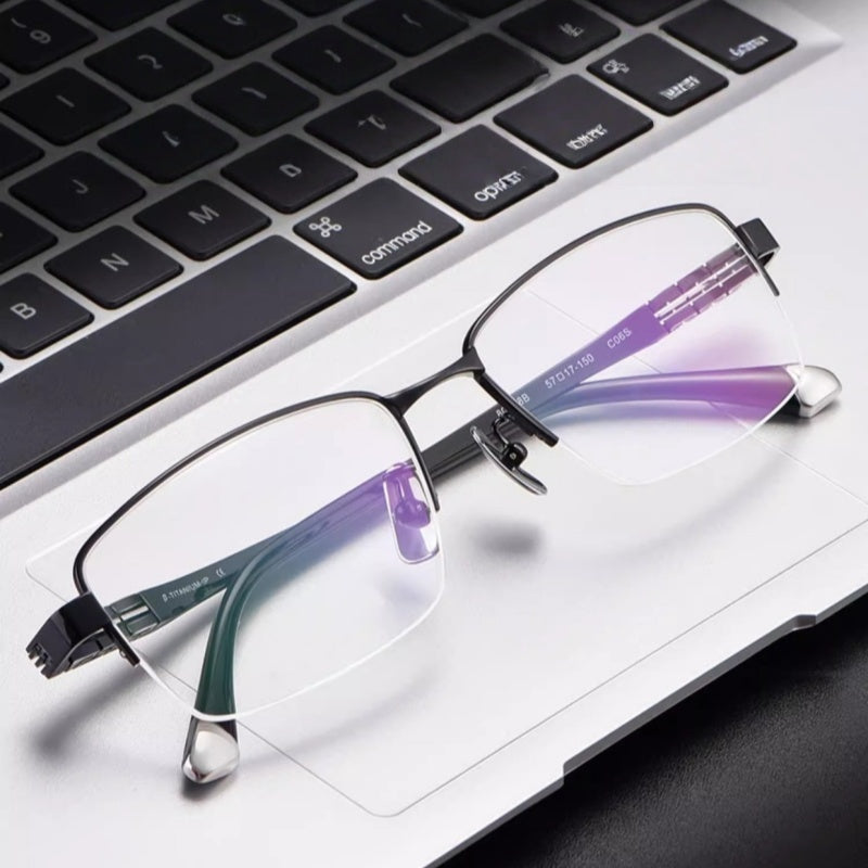 Chashma Ochki Unisex Semi Rim Square Titanium Eyeglasses 880038 — view 2 | Chashma Ochki at FuzWeb