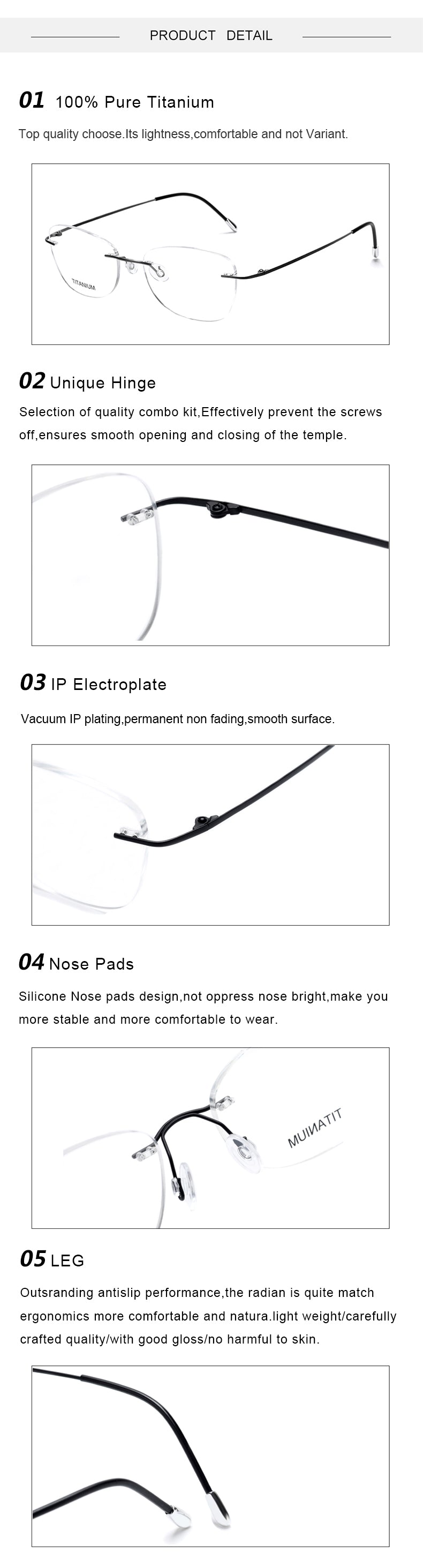 Krasivyy Unisex Rimless Oval Square Titanium Eyeglasses 316013 — view 2 | Krasivyy at FuzWeb