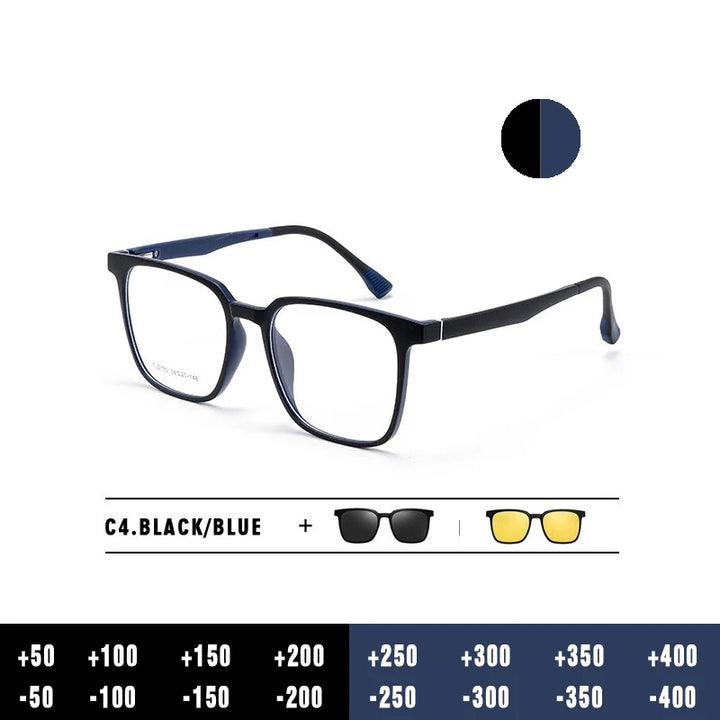 Kansept Unisex Full Rim Square Tr 90 Reading Glasses Clip On Polarized Sunglasses 2190.