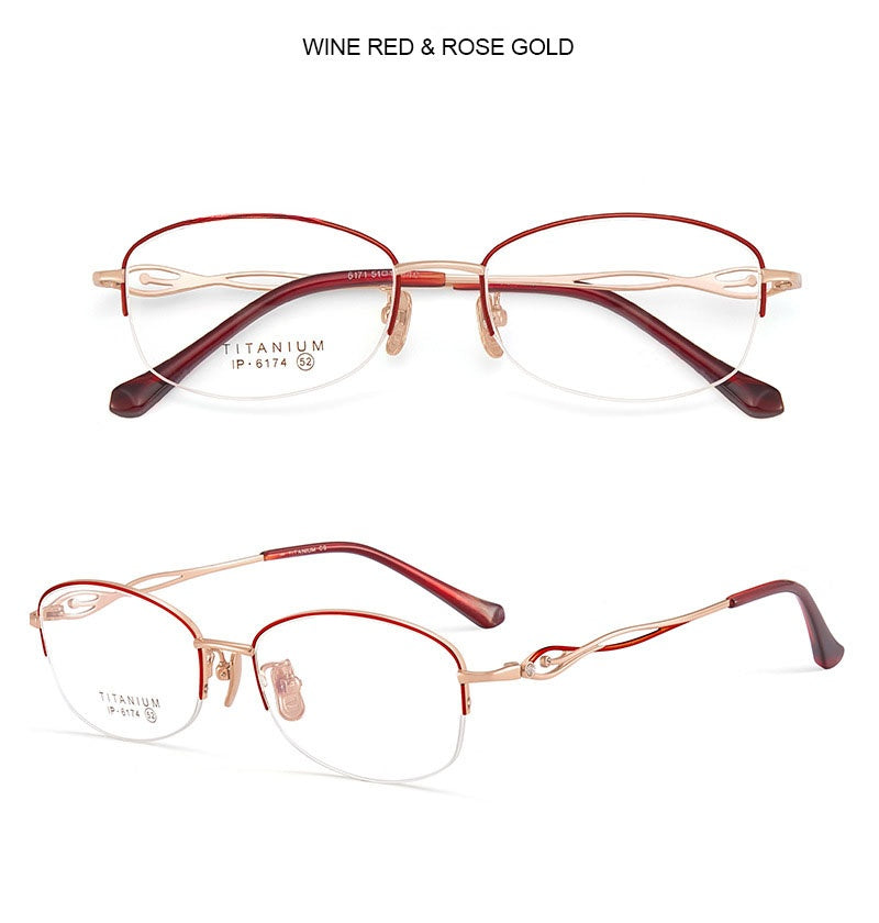 Chashma Ochki Womens Semi Rim Small Oval Titanium Eyeglasses 6174 — view 10 | Chashma Ochki at FuzWeb