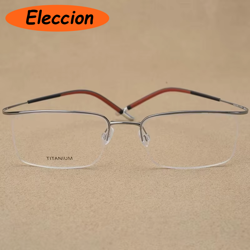 Eleccion Unisex Semi Rim Brow Line Titanium Eyeglasses 95296 Semi Rim Eleccion Gray