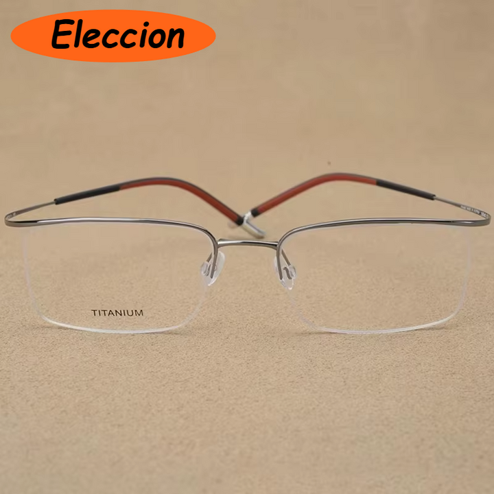 Eleccion Unisex Semi Rim Brow Line Titanium Eyeglasses 95296 Semi Rim Eleccion Gray