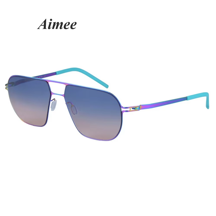 Aimee Men's Full Rim Oval Double Bridge Screwless Titanium Sunglasses 19140