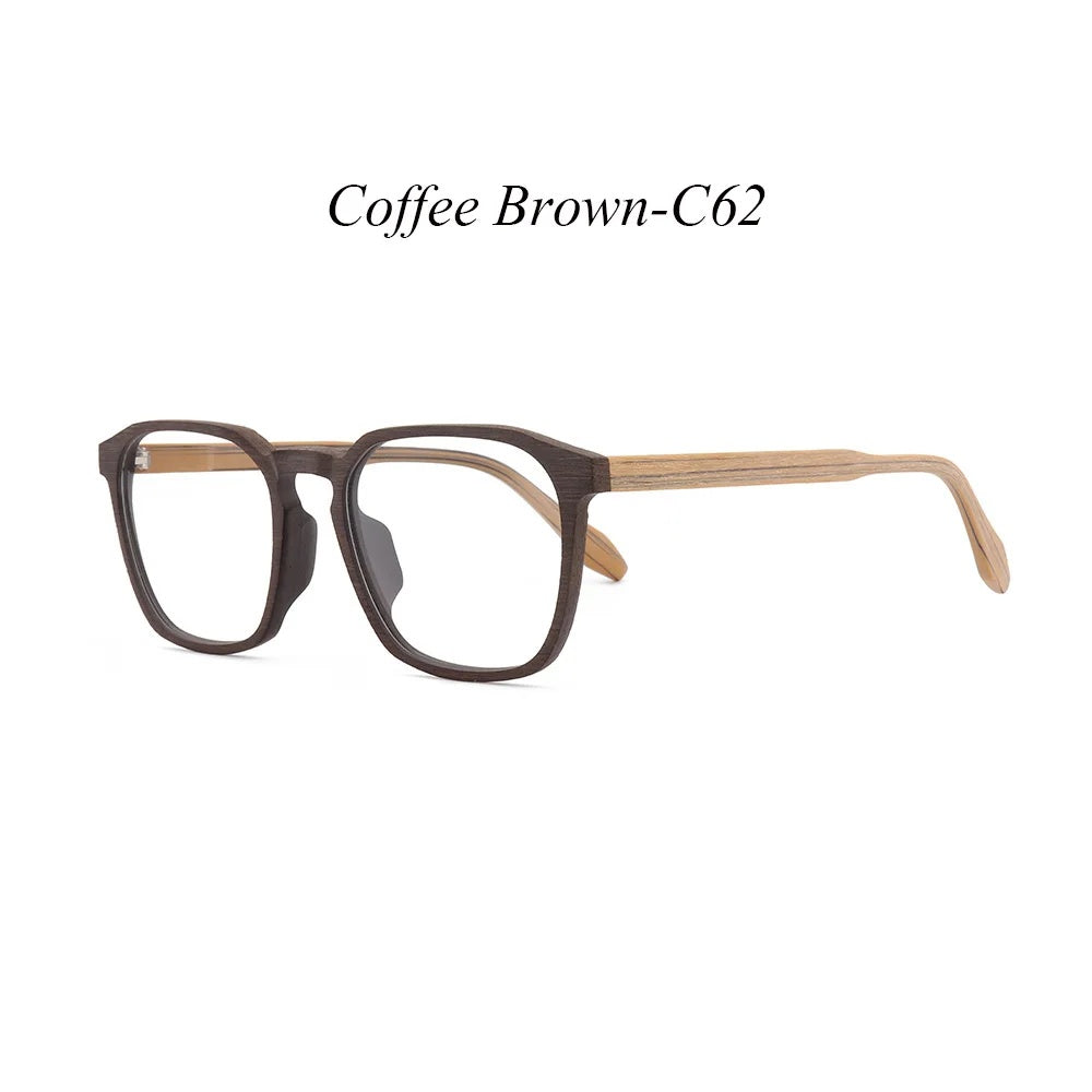 Hdcrafter Unisex Full Rim Square Wood Alloy Eyeglasses 1692.