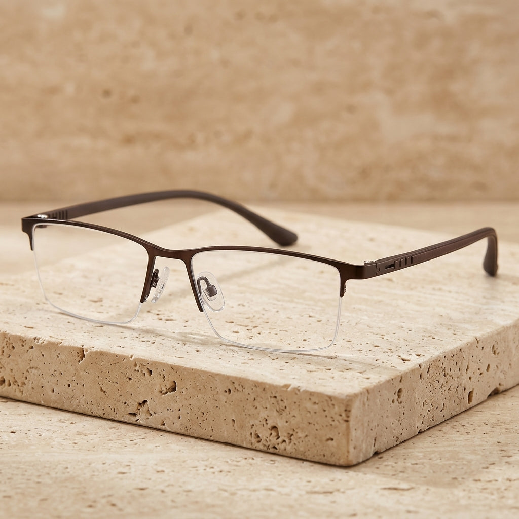 Chashma Ottica Men's Semi Rim Titanium Steel Eyeglasses 93874 - Brown