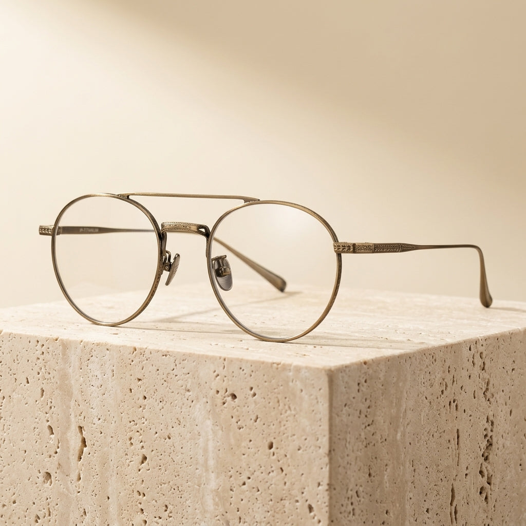 Chashma Ottica Men Round Double Bridge Titanium Eyeglasses 474020 - Bronze