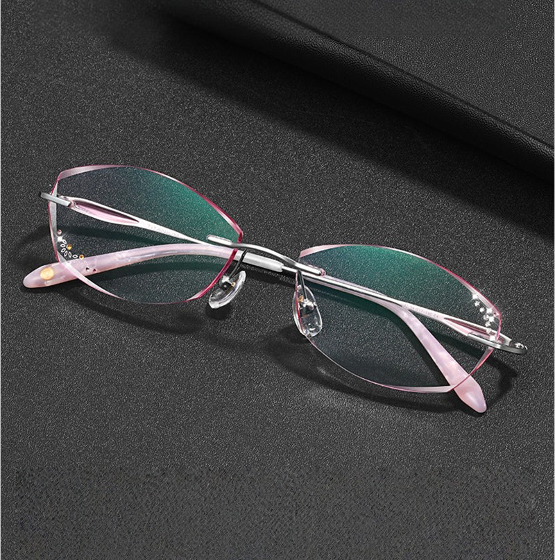 Summer Flower Womens Rimless Big Oval Titanium Eyeglasses 69142 — view 2 | Summer Flower at FuzWeb