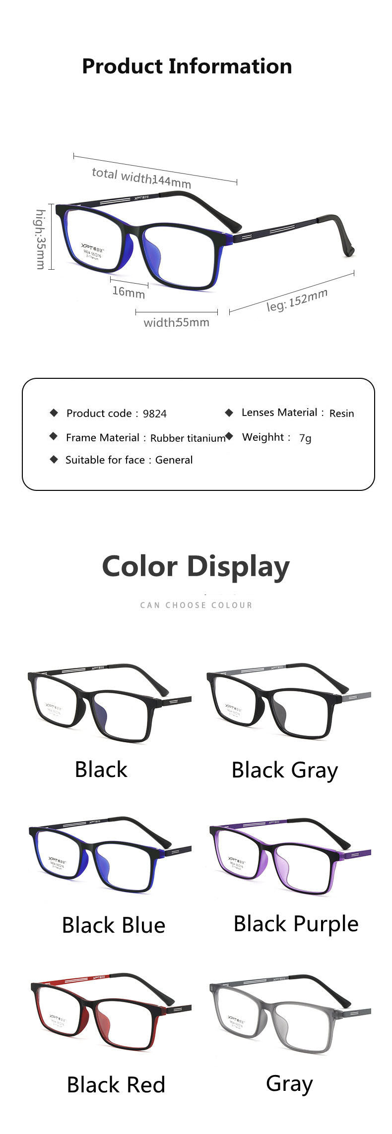 Kocolior Unisex Full Rim Square Titanium Alloy Hyperopic Reading Glasses 9824.