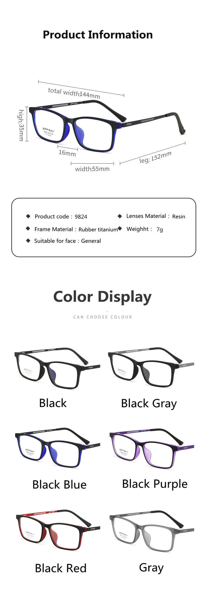 Kocolior Unisex Full Rim Square Titanium Alloy Hyperopic Reading Glasses 9824.
