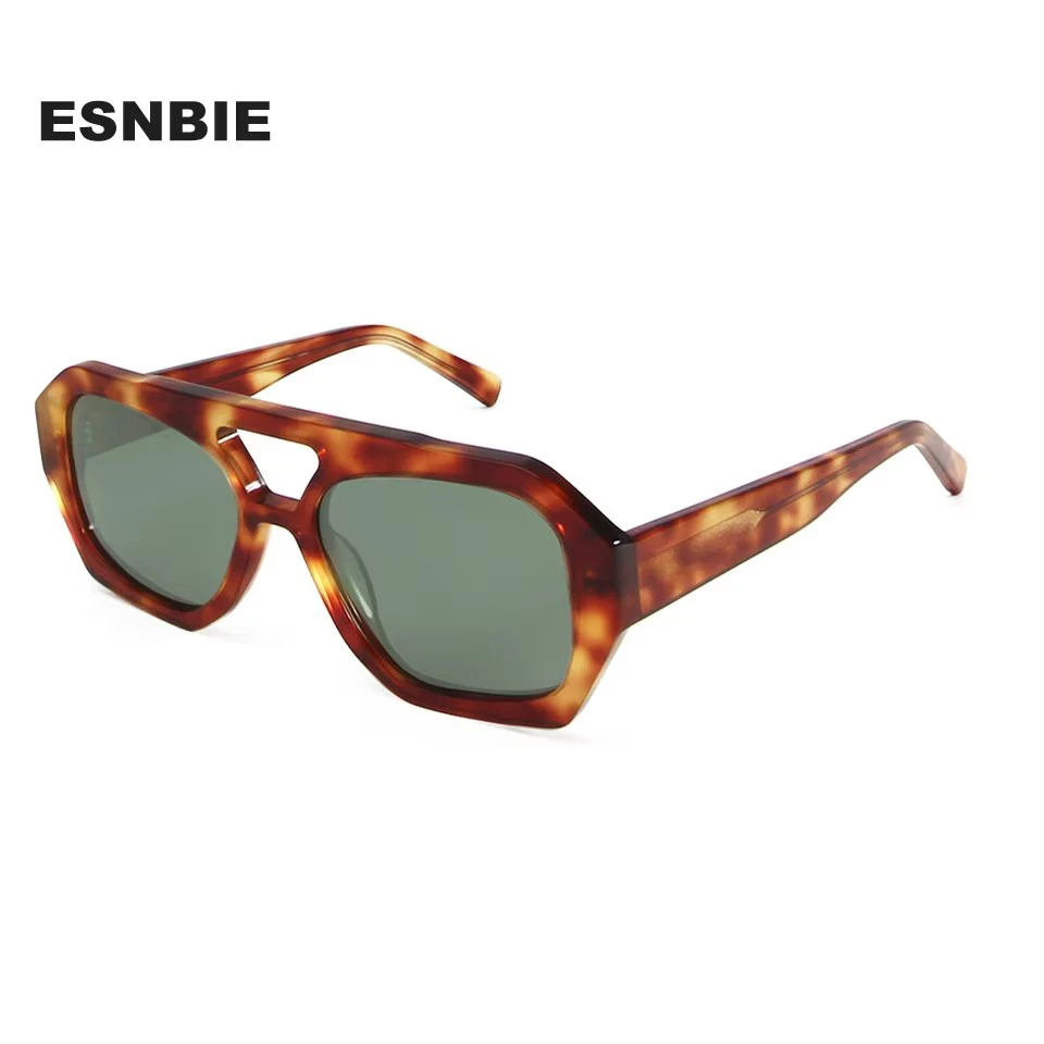Esnbie Unisex Full Rim Square Double Bridge Acetate Sunglasses 230381