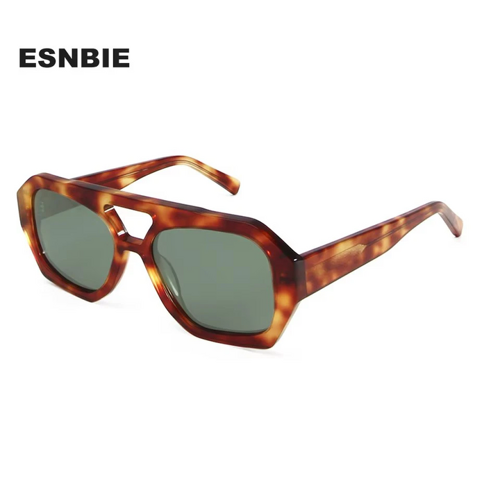 Esnbie Unisex Full Rim Square Double Bridge Acetate Sunglasses 230381
