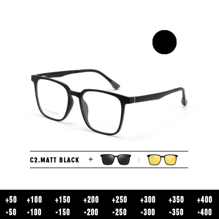 Kansept Unisex Full Rim Square Tr 90 Reading Glasses Clip On Polarized Sunglasses 2190.