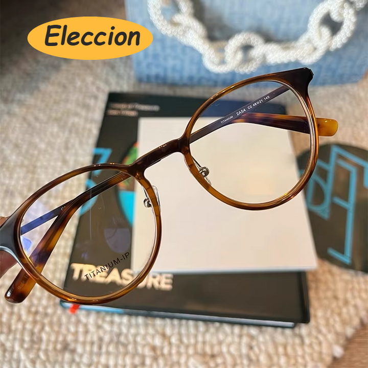 Eleccion Unisex Full Rim Oval Round Acetate Titanium Eyeglasses 94254 Full Rim Eleccion