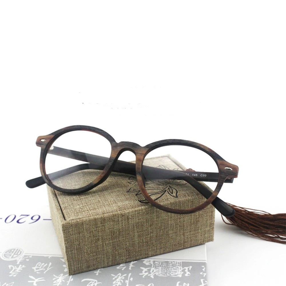 Hdcrafter Unisex Full Rim Round Oval Wood Metal Frame Eyeglasses 4237 — view 1 | Hdcrafter Eyeglasses at FuzWeb