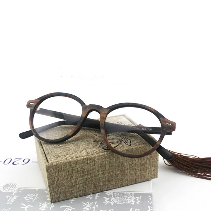 Hdcrafter Unisex Full Rim Round Oval Wood Metal Frame Eyeglasses 4237 — view 1 | Hdcrafter Eyeglasses at FuzWeb