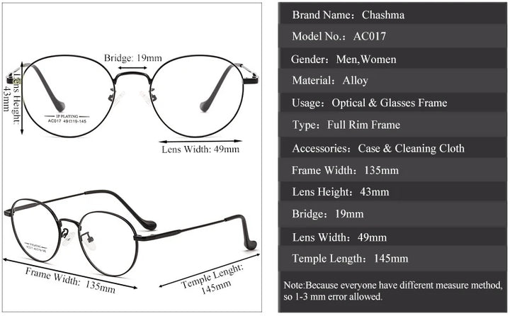 Chashma Ottica Unisex Full Rim Oval Stainless Steel Eyeglasses A017 — view 14 | Chashma Ottica at FuzWeb