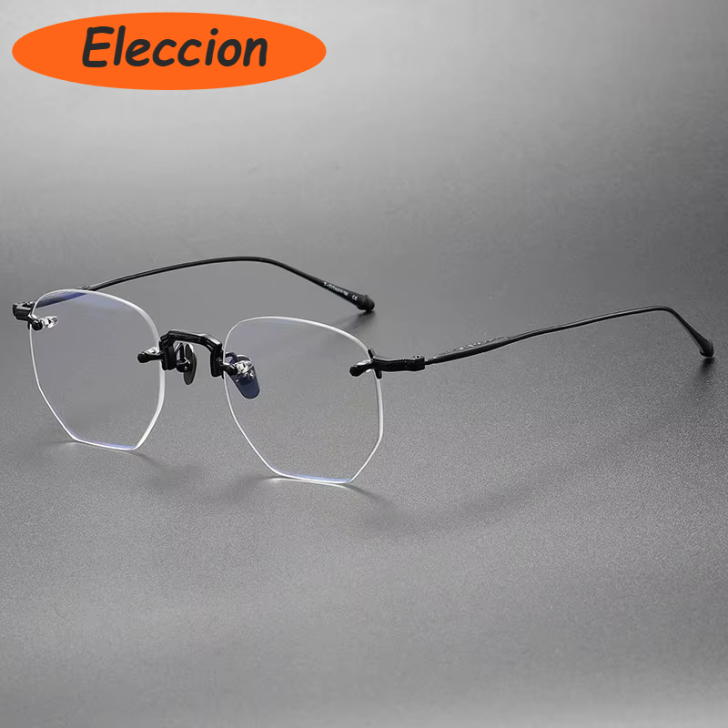 Eleccion Women's Rimless Polygon Oval Titanium Eyeglasses 93104 Rimless Eleccion Black