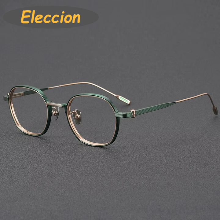 Eleccion Unisex Full Rim Polygon Titanium Eyeglasses 14049 Full Rim Eleccion Green - Gold