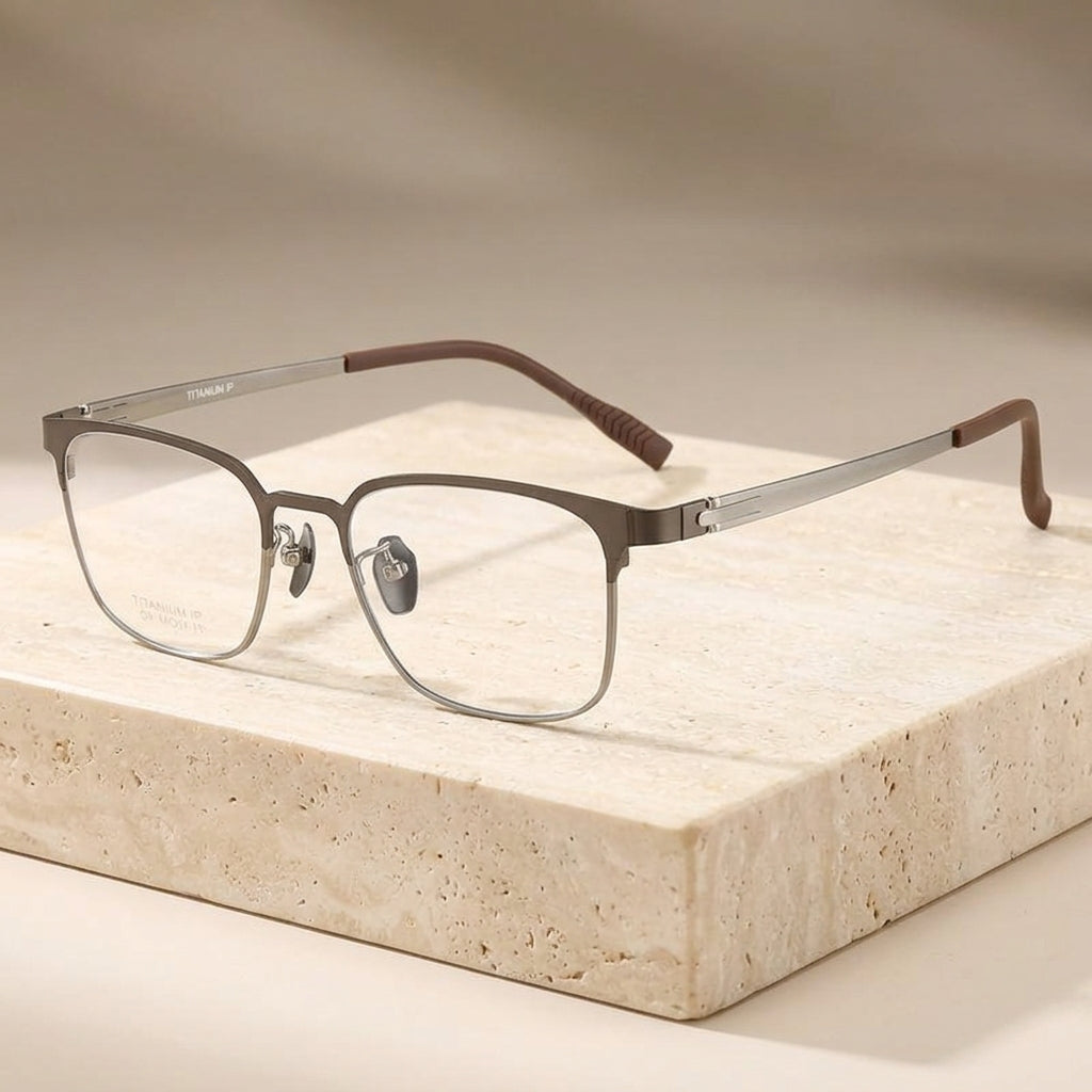 Chashma Ottica Unisex Full Rim Square Titanium Eyeglasses 411282 - Brown