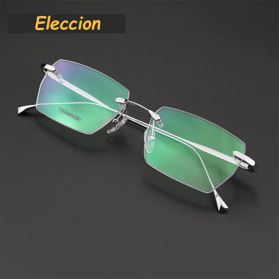 Eleccion Men's Rimless Square Polygon Titanium Eyeglasses 42324 Rimless Eleccion