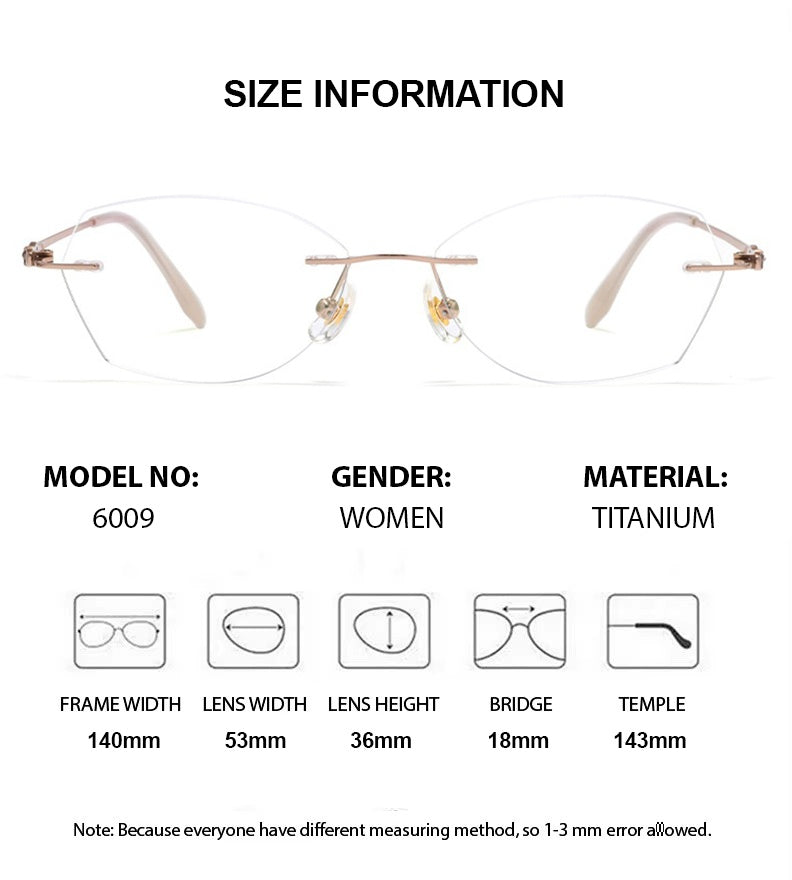 Chashma Ochki Womens Rimless Polygon Oval Titanium Eyeglasses 886009 — view 1 | Chashma Ochki at FuzWeb