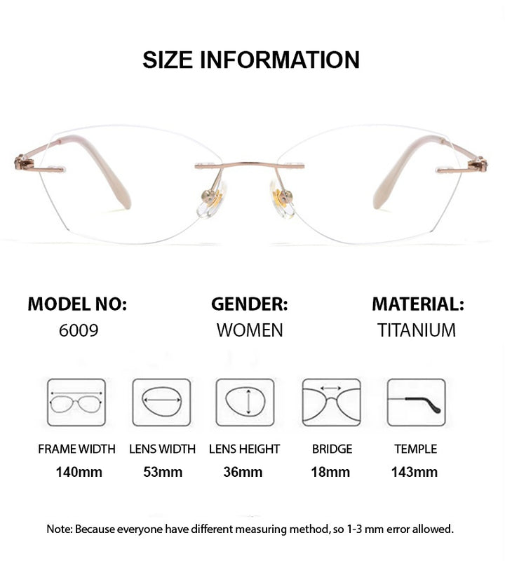 Chashma Ochki Womens Rimless Polygon Oval Titanium Eyeglasses 886009 — view 1 | Chashma Ochki at FuzWeb