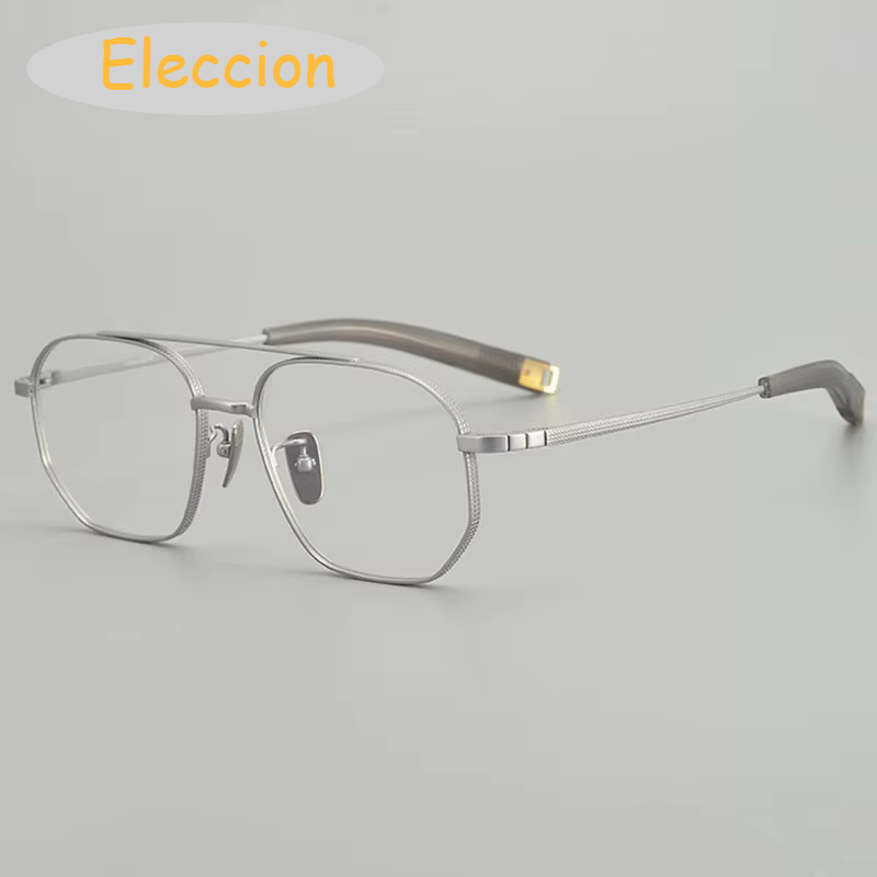 Eleccion Men's Full Rim Square Double Bridge Titanium Eyeglasses 47518 Full Rim Eleccion Silver