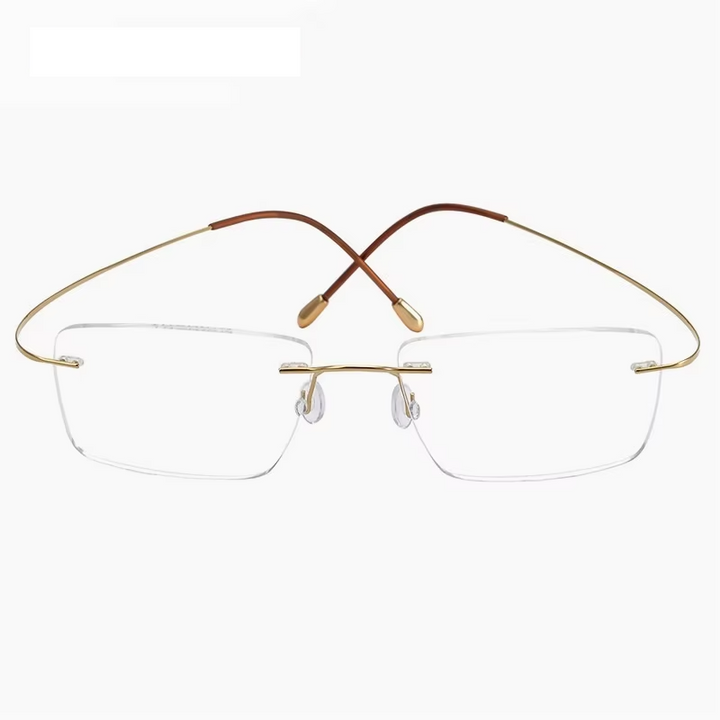 Eleccion Women's Rimless Square Polygon Titanium Eyeglasses 416014 Rimless Eleccion Gold