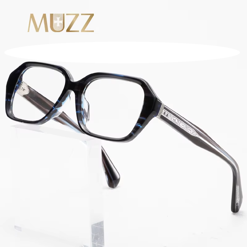 Muzz Unisex Full Rim Square Thick Acetate Temple Eyeglasses 852313 Full Rim Muzz