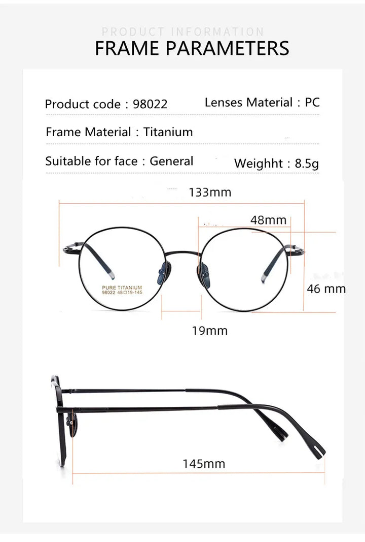 Kocolior Unisex Full Rim Small Round Titanium Eyeglasses 98022 — view 12 | Kocolior at FuzWeb