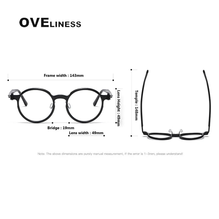 Oveliness Unisex Full Rim Round Acetate Titanium Eyeglasses 395886 — view 2 | Oveliness at FuzWeb