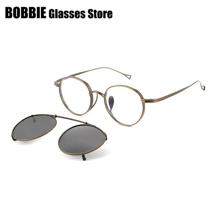 Bobbie Unisex Full Rim Oval Titanium Eyeglasses Clip On Sunglasses 642113
