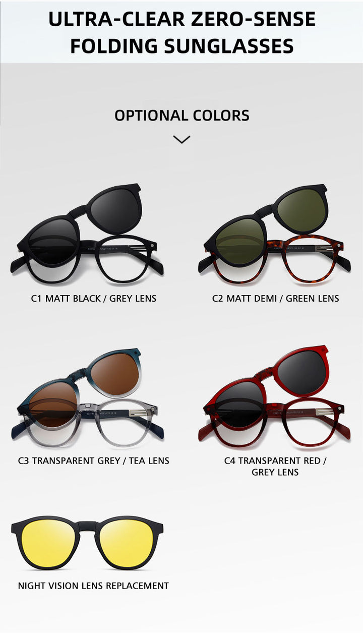 Kansept Unisex Full Rim Round Tr 90 Titanium Reading Glasses Clip On Sunglasses 33103.