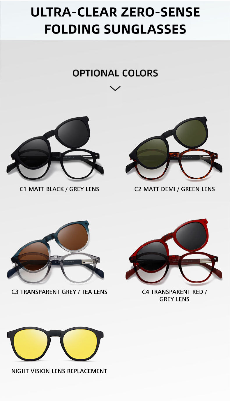 Kansept Unisex Full Rim Round Tr 90 Titanium Reading Glasses Clip On Sunglasses 33103.