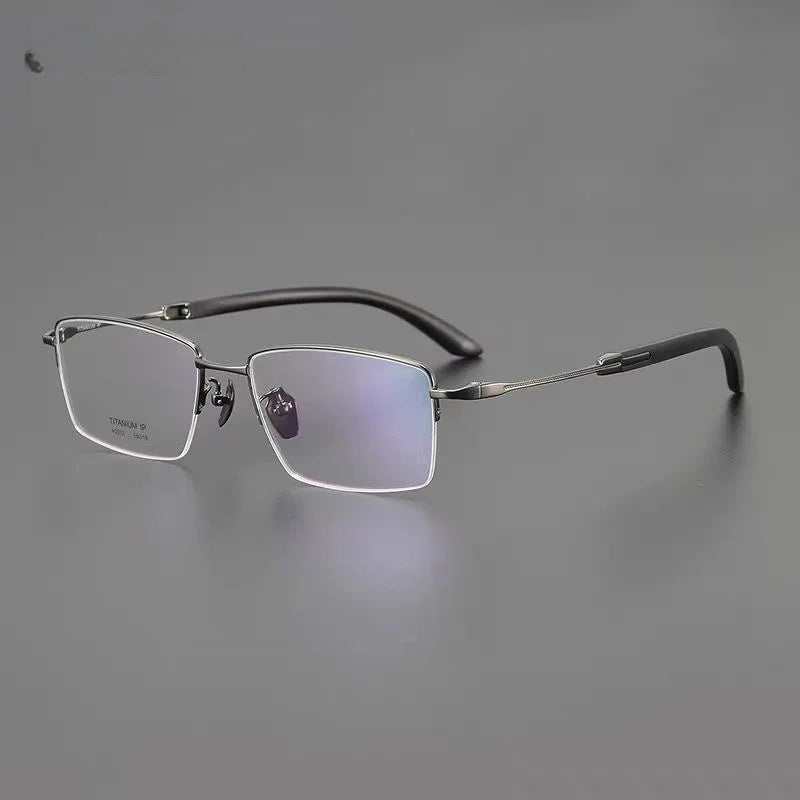 Chashma Ochki Unisex Semi Rim Square Titanium Wood Eyeglasses 312332.